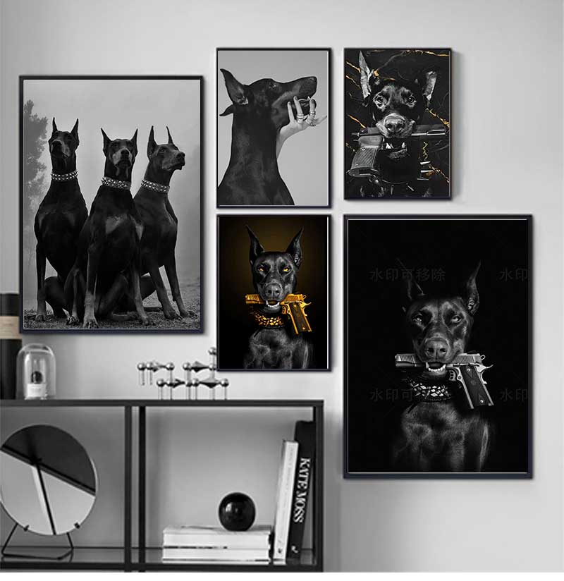 Photography Trend - Póster Moderno de Perro Doberman Negro