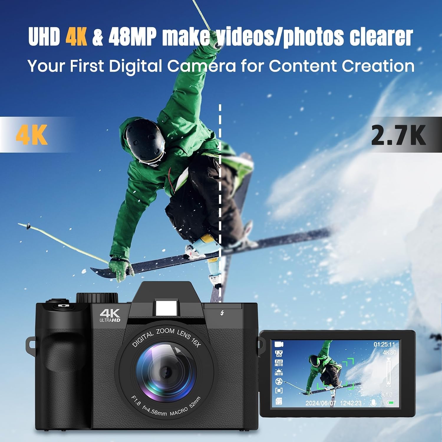 Cámara Digital de 48MP con WiF - Photography Youtube reseña y precio